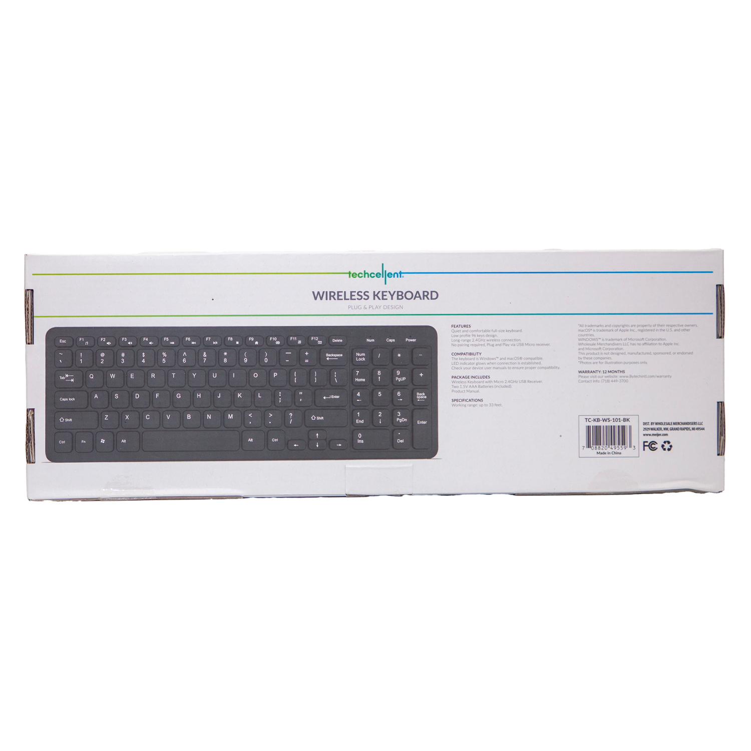 slide 2 of 3, Techcellent Keyboard Wireless Thin Blk, 1 ct