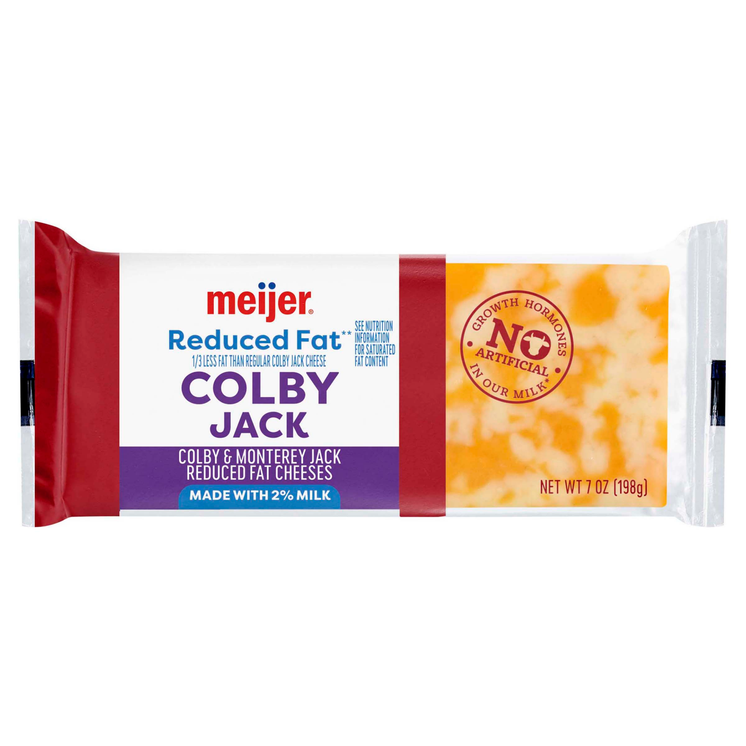 slide 1 of 2, Meijer Chunk Reduced Fat Colby Jack Cheese, 7 oz
