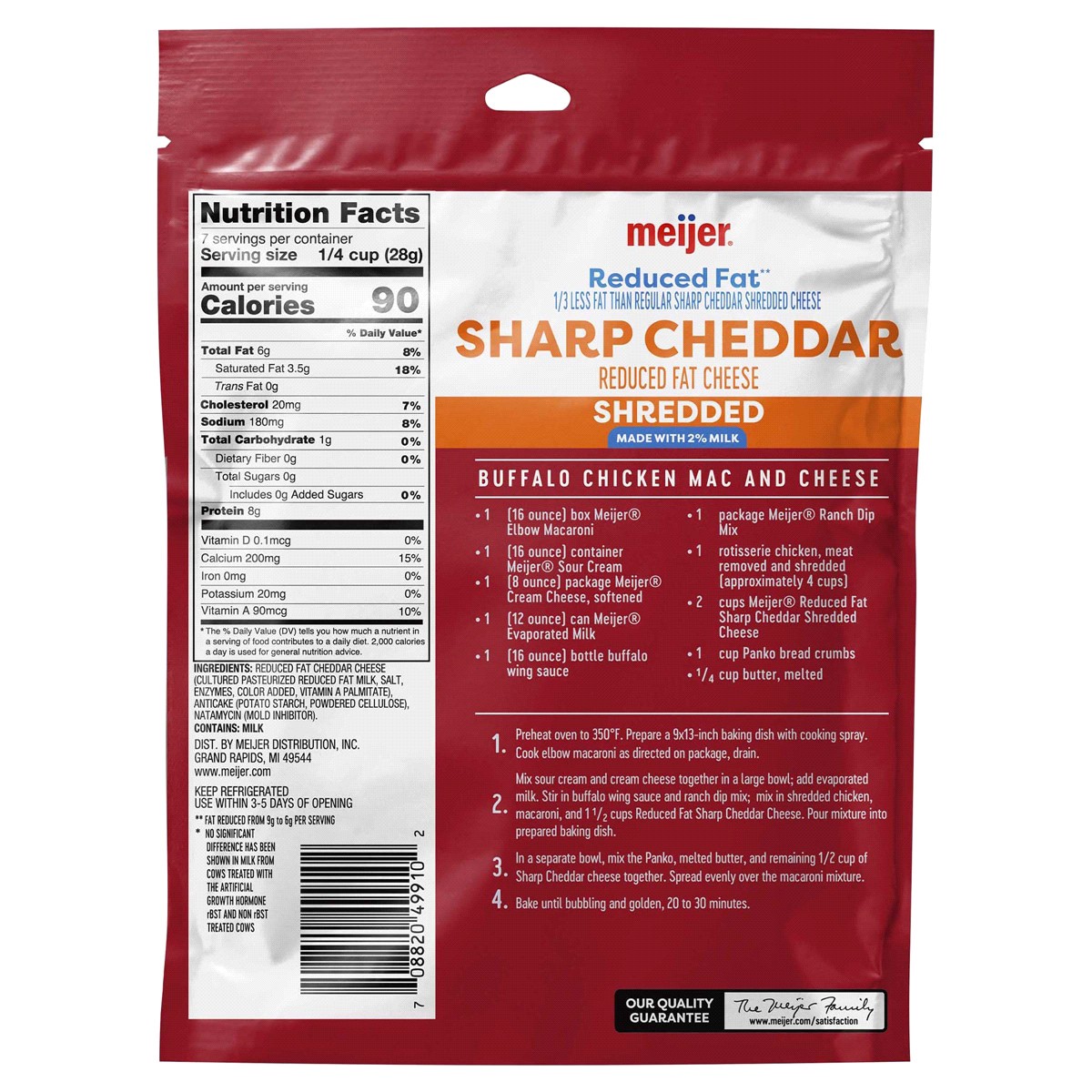 slide 2 of 2, Meijer Shredded Reduced Fat Sharp Cheddar Cheese - 7 oz, 7 oz