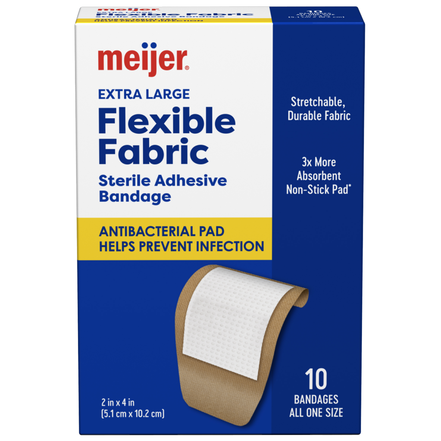slide 1 of 4, Meijer Flexible Fabric Adhesive Bandages, Antibacterial, XL, 10 ct