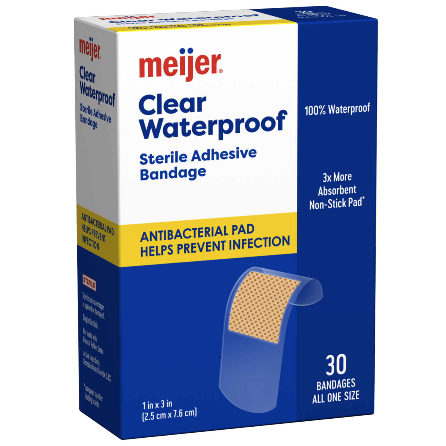slide 3 of 6, Meijer Clear Waterproof Sterile Adhesive Bandage, 30 ct