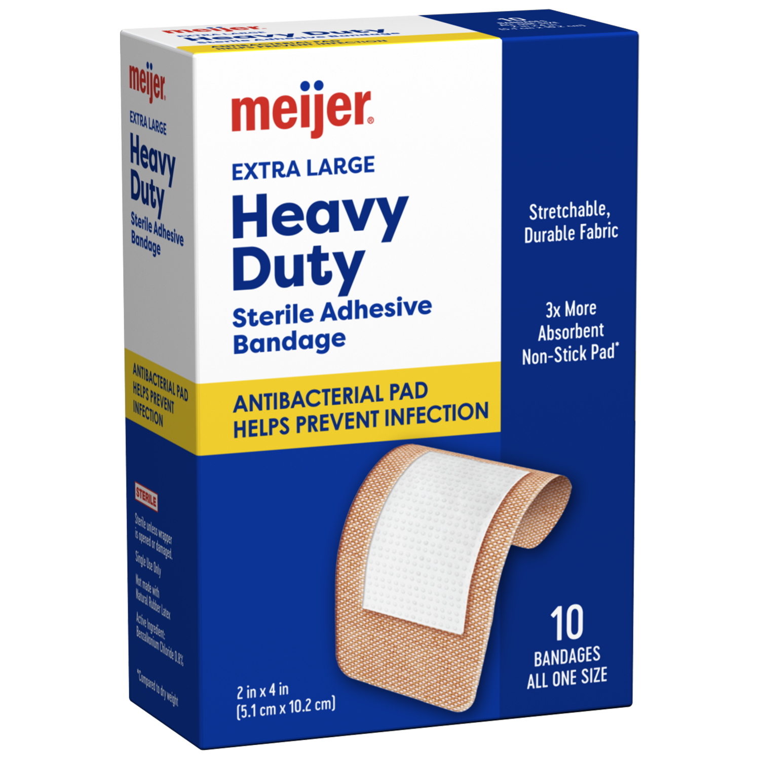 slide 3 of 6, Meijer Heavy Duty Adhesive Bandages, Antibacterial, 10 XL Bandages, 10 ct