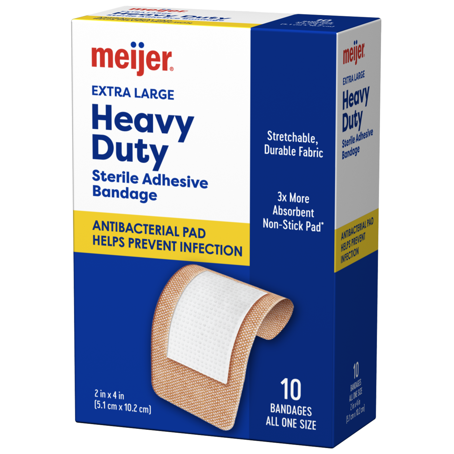 slide 3 of 4, Meijer Heavy Duty Adhesive Bandages, Antibacterial, 10 XL Bandages, 10 ct