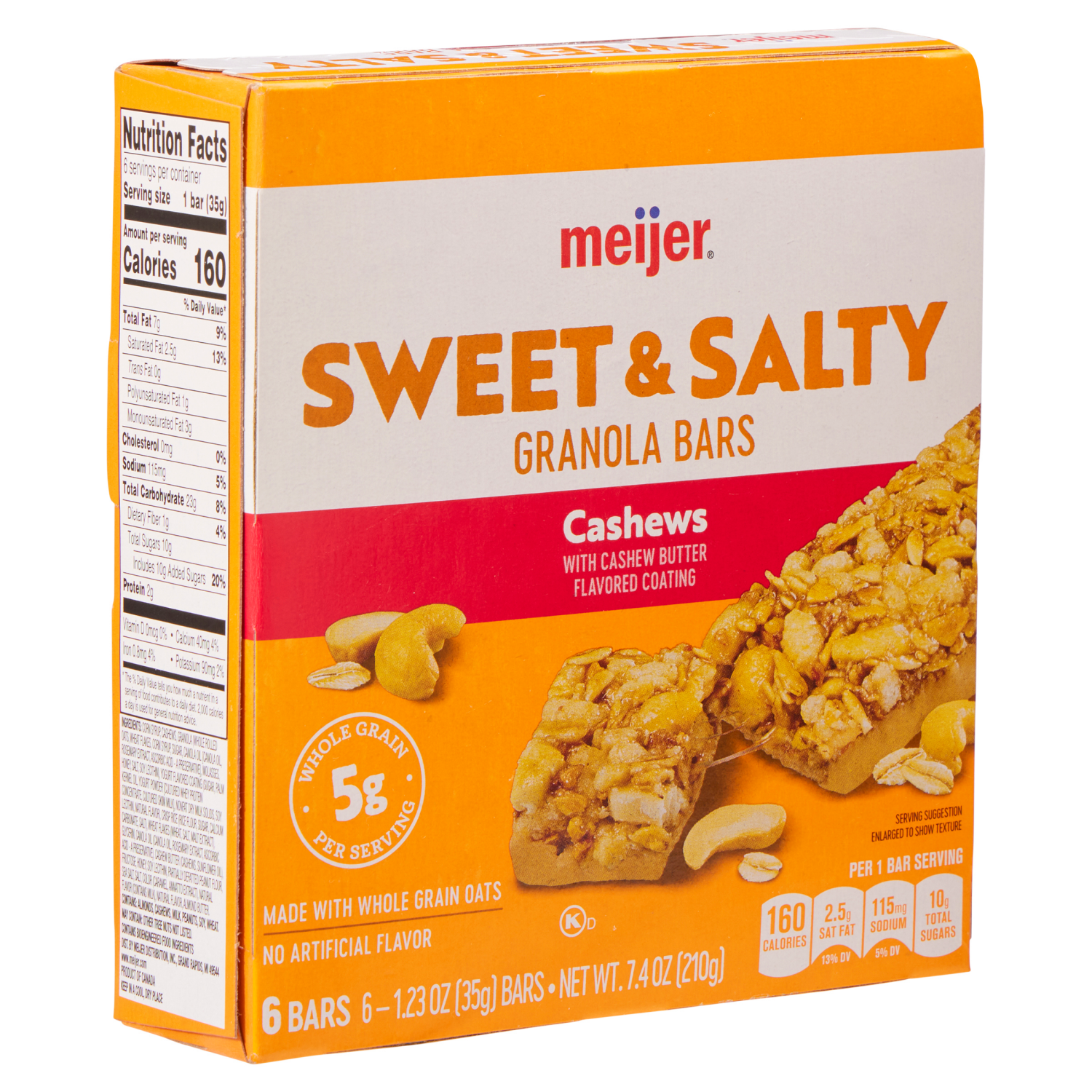 slide 3 of 3, Meijer Sweet & Salty Cashew Granola Bars, 6 ct