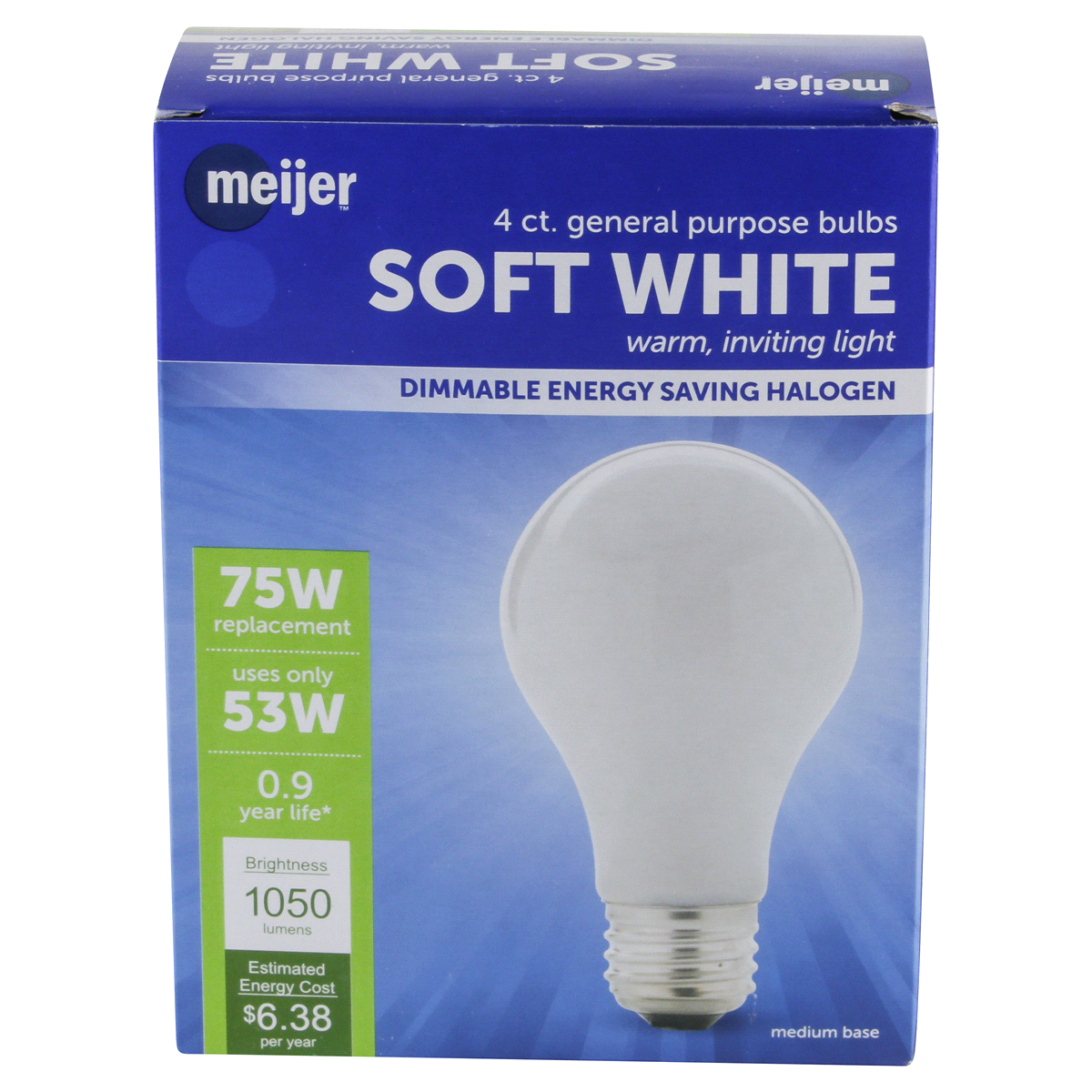 slide 4 of 5, Meijer 53W Energy Saving Halogen Bulb, Soft White, 4 ct