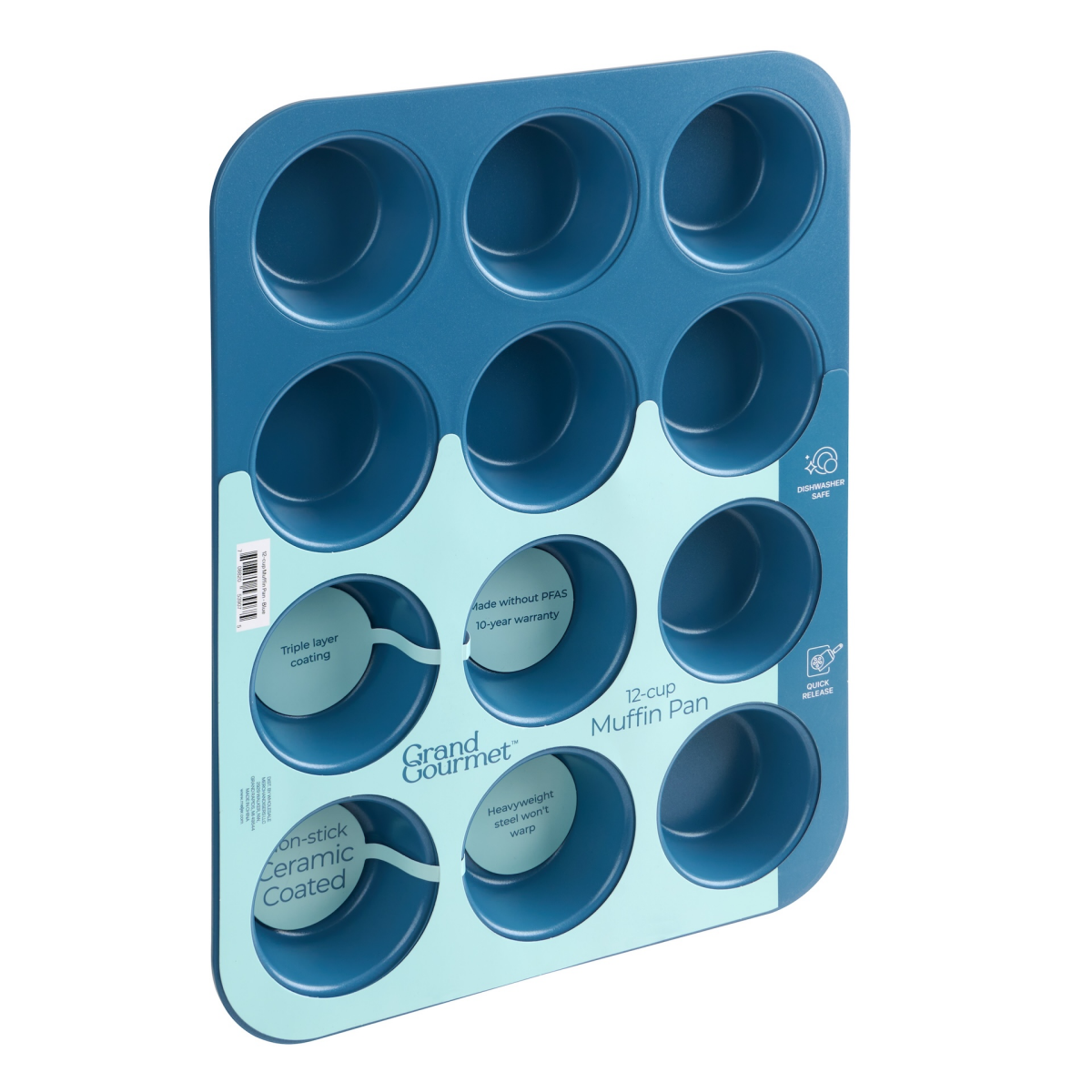 slide 2 of 2, Grand Gourmet Non-Stick Ceramic Coated 12-Cup Muffin Pan (Light Blue), 1 ct
