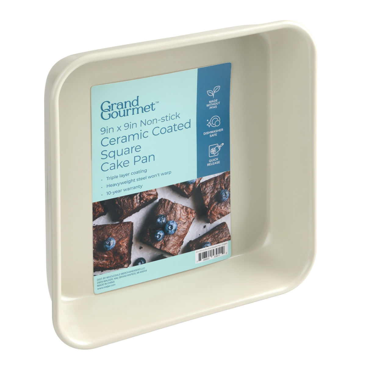 slide 2 of 2, Grand Gourmet Non-Stick Ceramic Coated 9in x 9in Square Cake Pan (Cream), 9 in