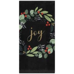 December Home Joy Xmas Wreath Black Digital Print Velour Kitchen Towel, 16 In X 25 In
