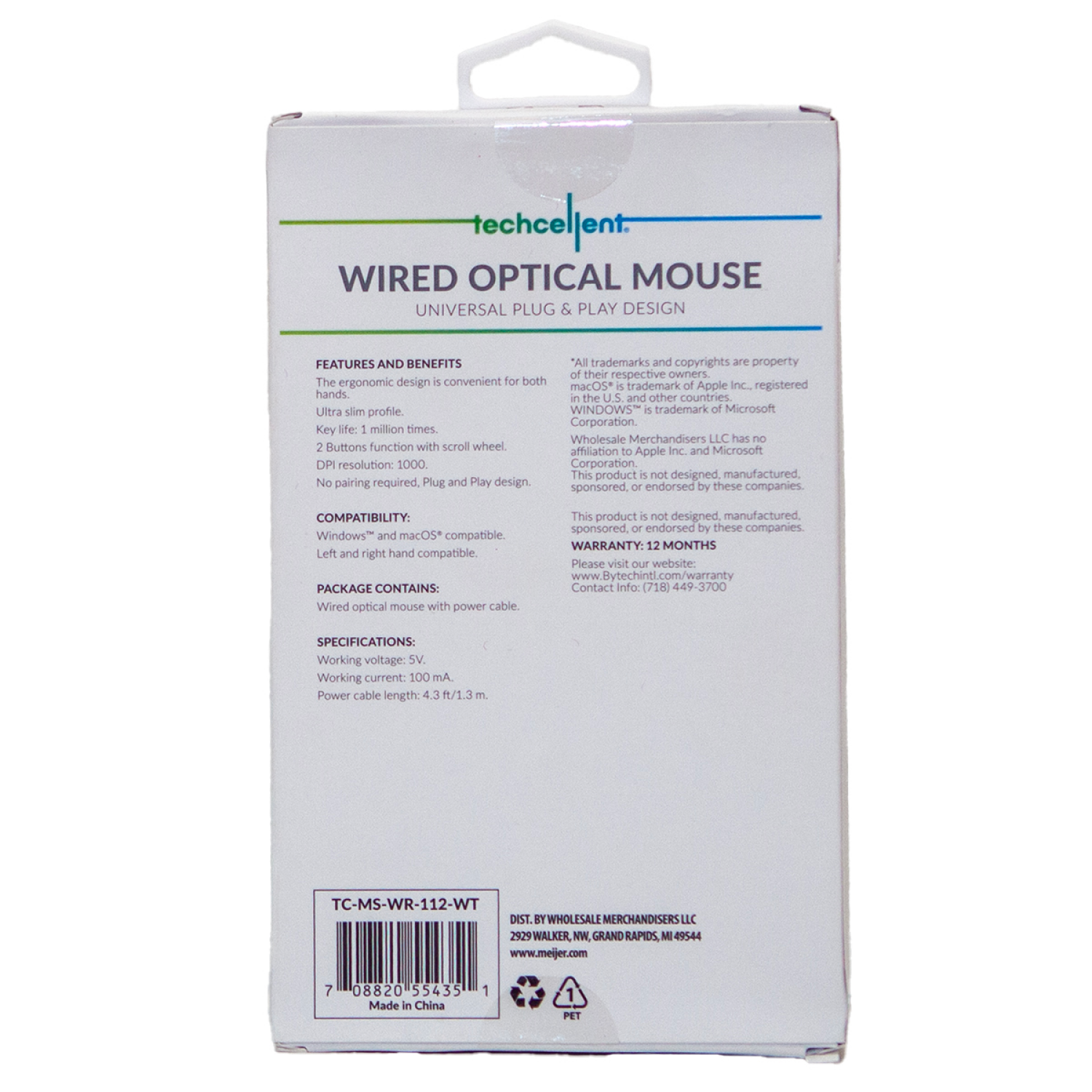 slide 2 of 4, Techcellent White Wired Mouse, 1 ct