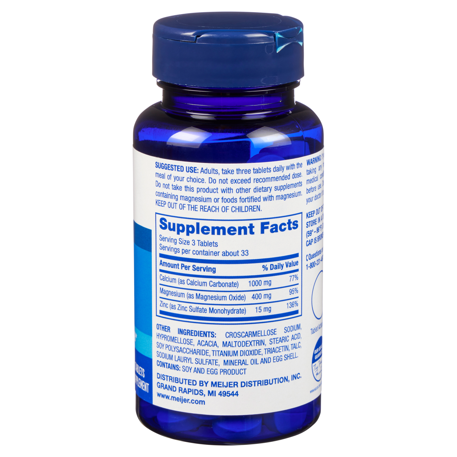 slide 3 of 3, MEIJER WELLNESS Meijer Dietary Supplement Calcium, Magnesium, & Zinc Tablets, 100 ct