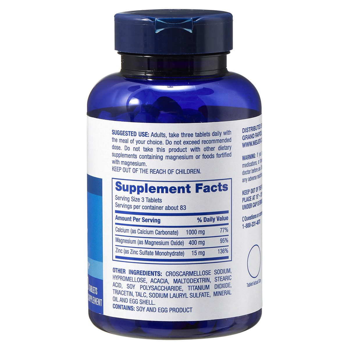 slide 7 of 9, MEIJER WELLNESS MW CAL/MAG/ZINC 1000/400/15MG Tab 250Ct, 400/15mg, 250 ct