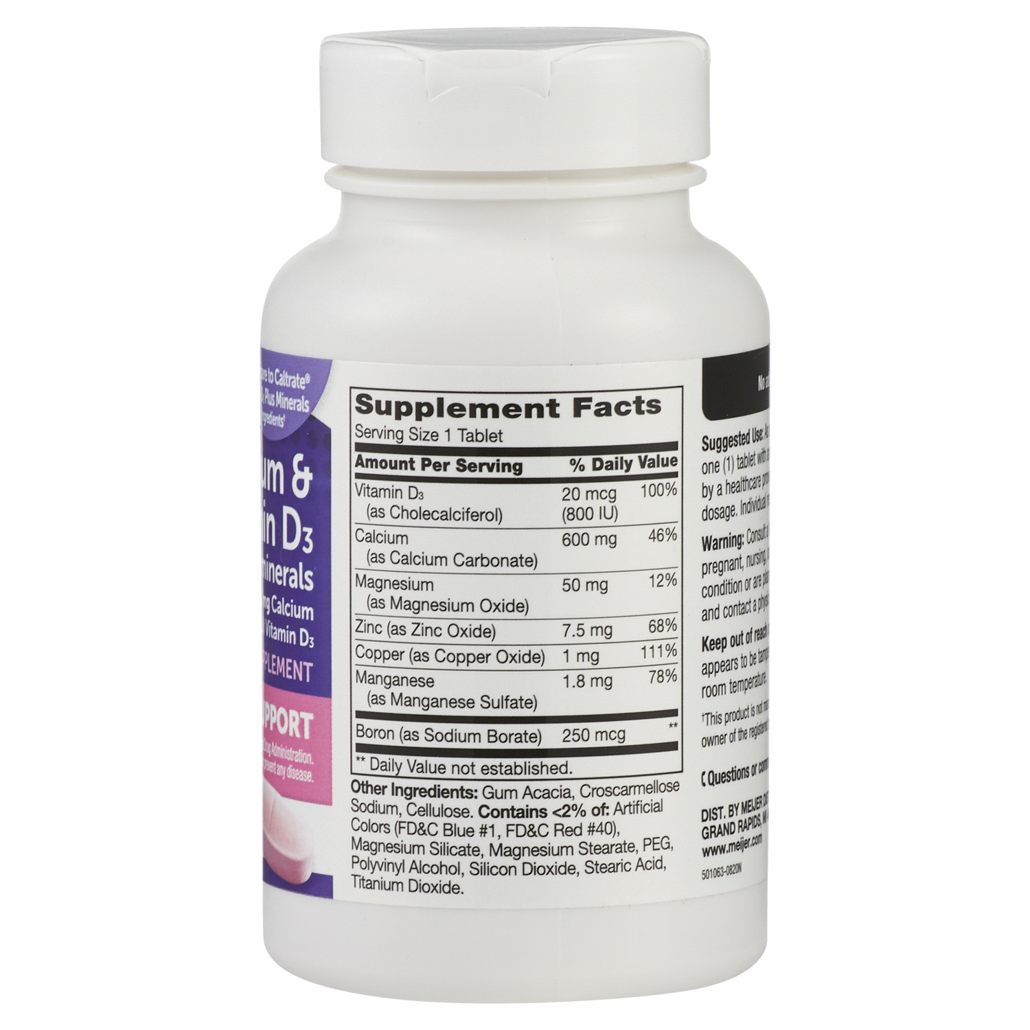 slide 2 of 2, Meijer Calcium 600 + D3 Plus Minerals Tablets, 120 ct