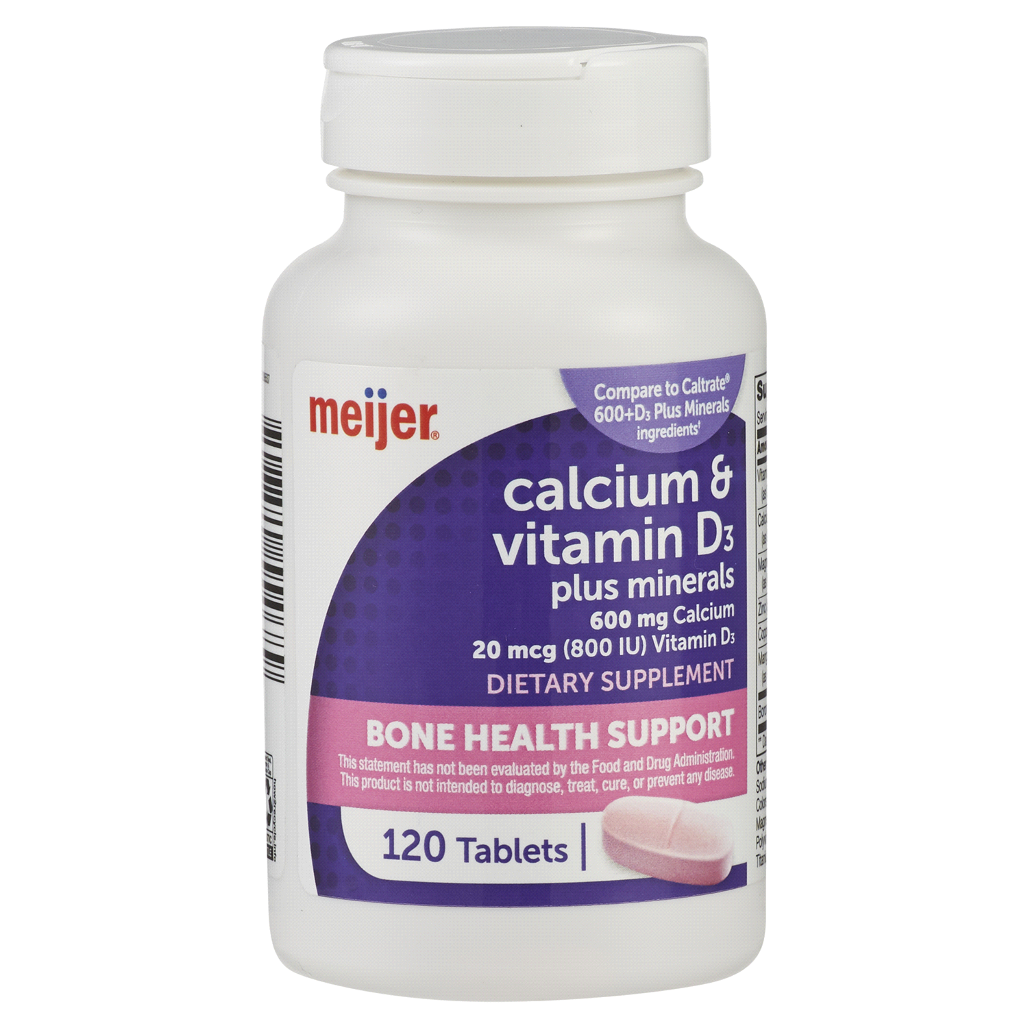 slide 1 of 2, Meijer Calcium 600 + D3 Plus Minerals Tablets, 120 ct