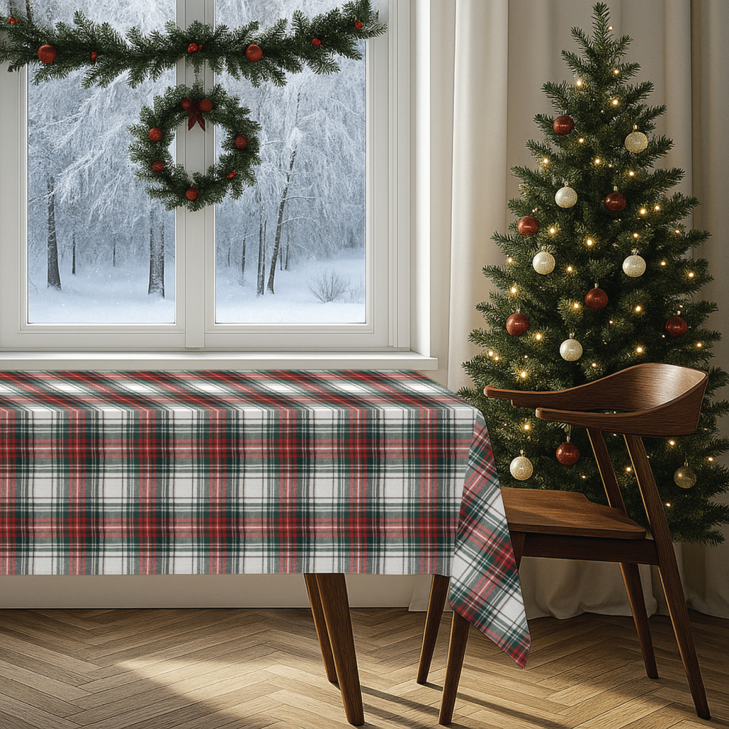 slide 1 of 3, December Home Red Martin Christmas Plaid Tablecloth, 60 In X 84 In, 60 x 84 