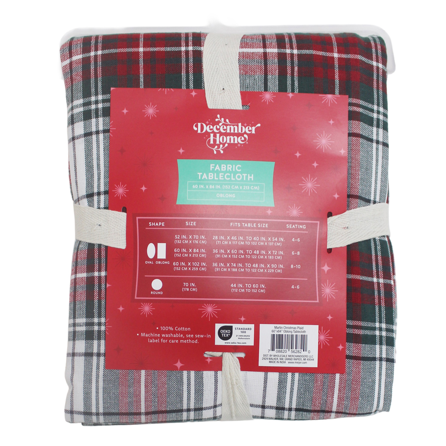 slide 2 of 4, December Home Red Martin Christmas Plaid Tablecloth, 60 In X 102 In, 60 x 102