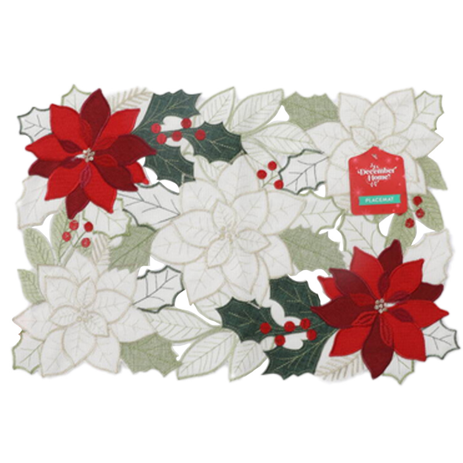 slide 1 of 1, December Home Red Holiday Yule Cutwork Placemat, 13 In X 19 In, Red, 13 x 19