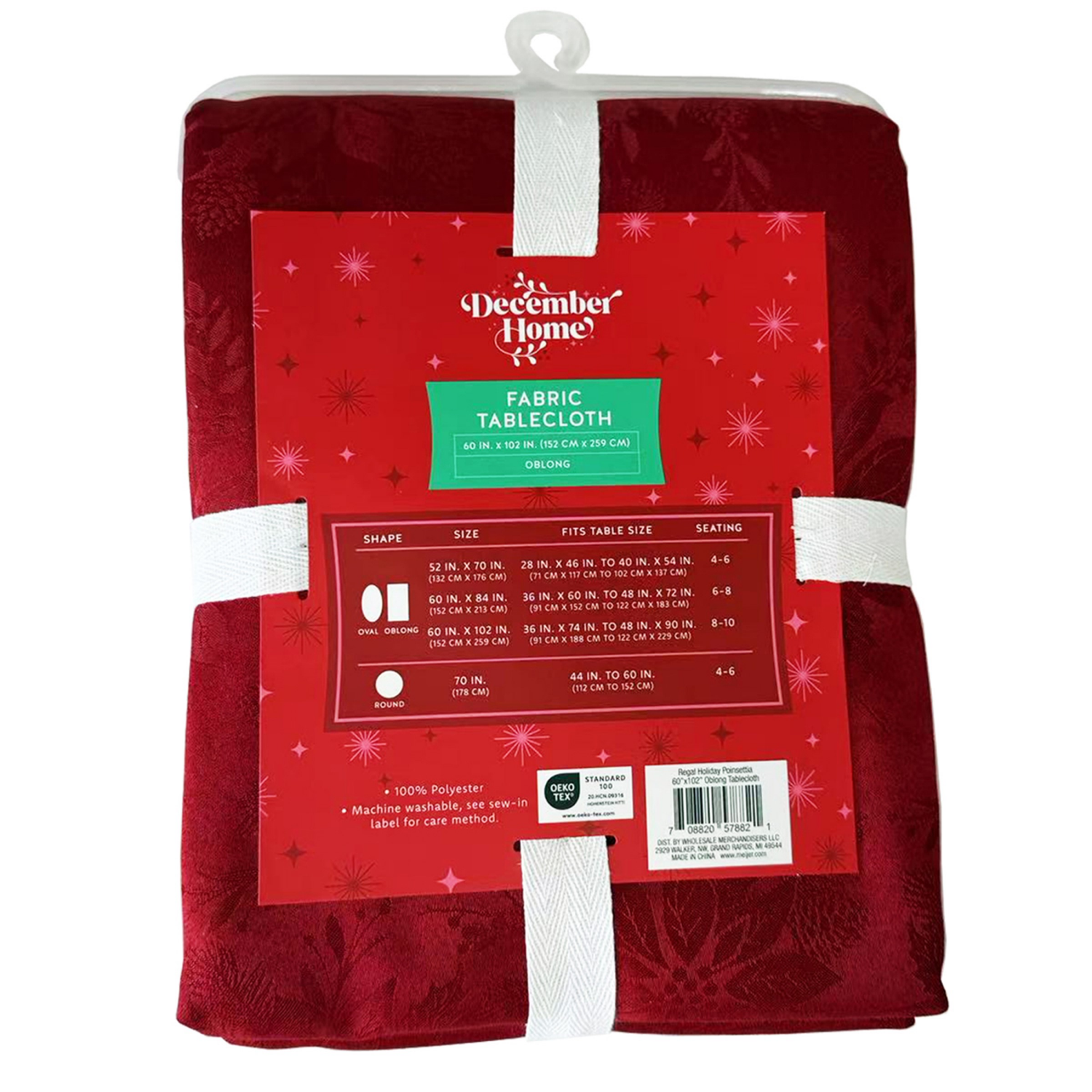 slide 2 of 4, December Home Red Regal Holiday Poinsettia Jacquard Tablecloth, 60 In X 102 In, Red, 60 x 102