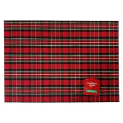 December Home Red Holiday Plaid Textiline Placemat, 13 In X 19 In, Red