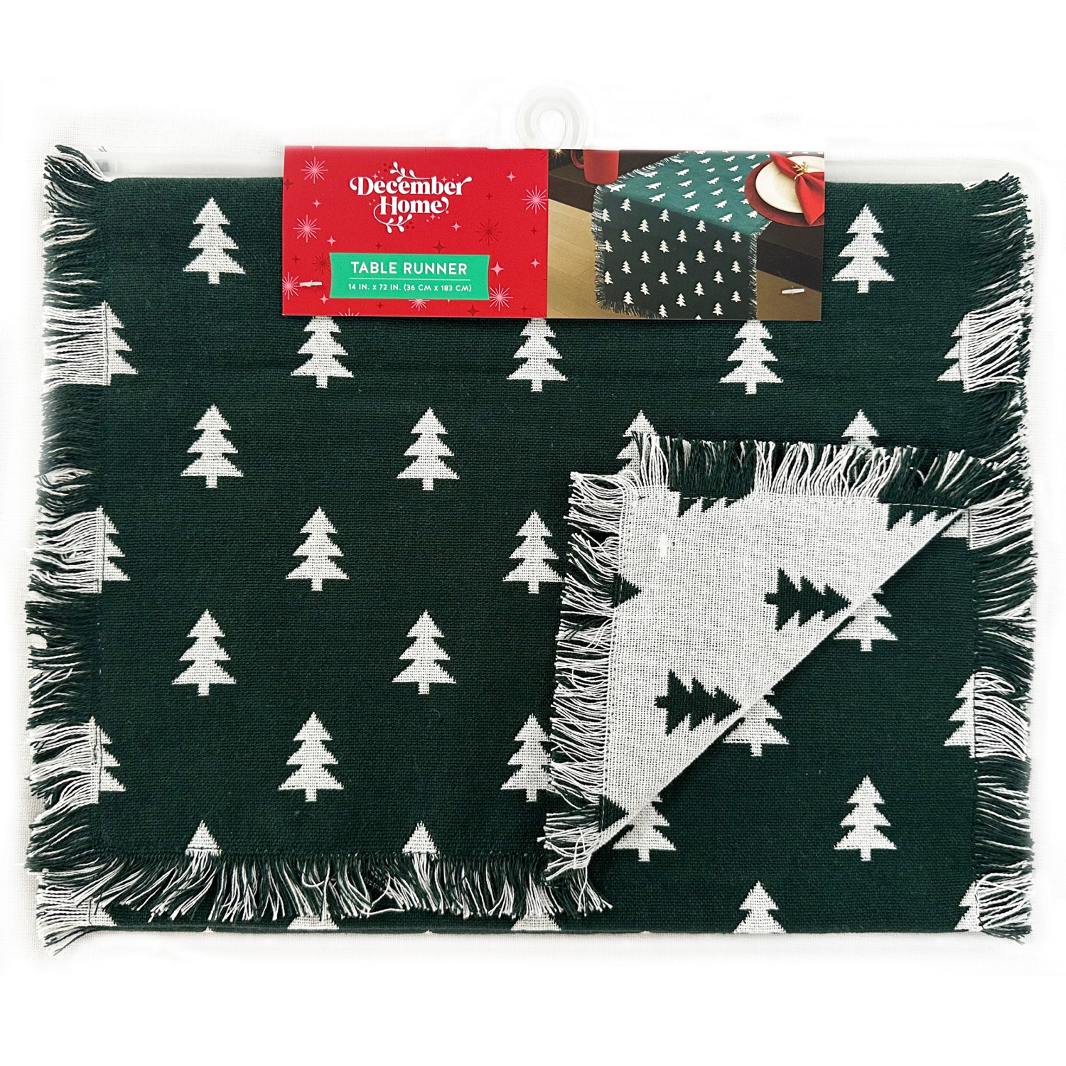 slide 4 of 4, December Home Red Christmas Forest Doublecloth Runner With Fringe, 14 In X 72 In, 14 x 72