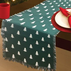 December Home Red Christmas Forest Doublecloth Runner With Fringe, 14 In X 72 In