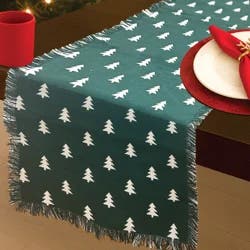 December Home Red Christmas Forest Doublecloth Runner With Fringe, 14 In X 72 In