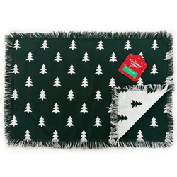 December Home Red Christmas Forest Doublecloth Placemat With Fringe, 2 Pack, 13 In X 19 In