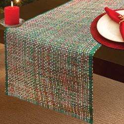 December Home Red Homespun Runner, 14 In X 72 In, Holiday Green
