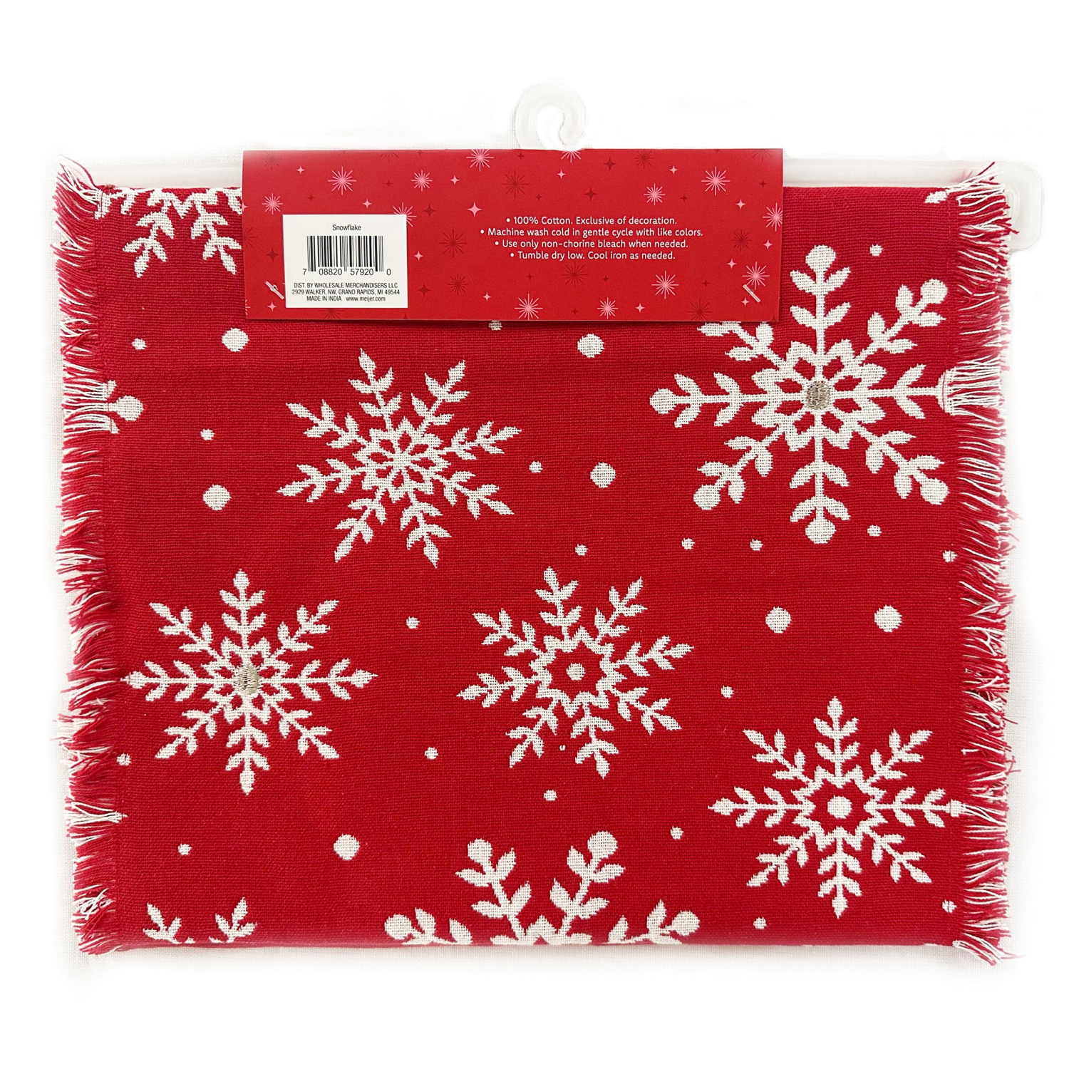 slide 2 of 4, December Home Red Snowflake Doublecloth Runner With Fringe, 14 In X 72 In, 14 x 72