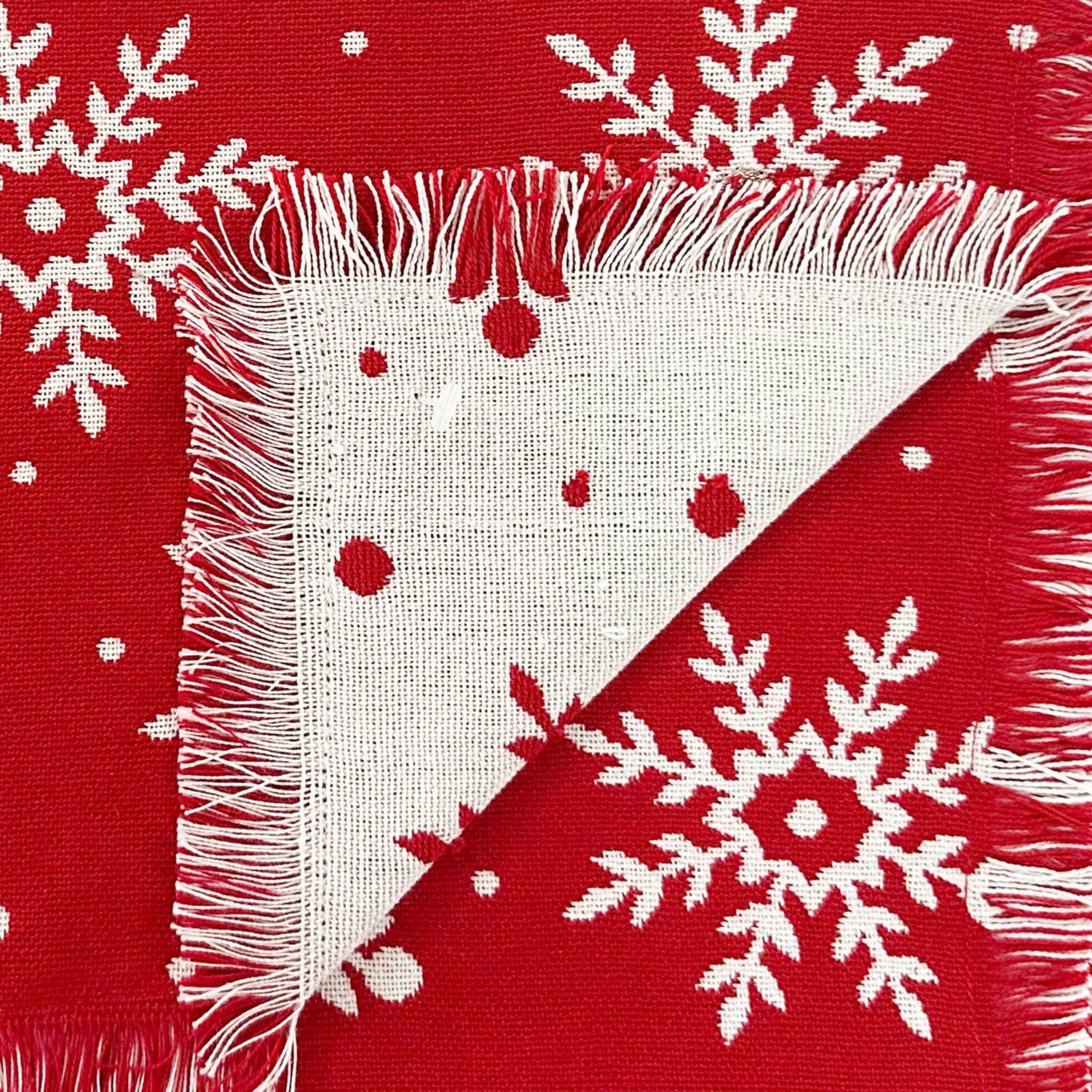 slide 3 of 4, December Home Red Snowflake Doublecloth Runner With Fringe, 14 In X 72 In, 14 x 72
