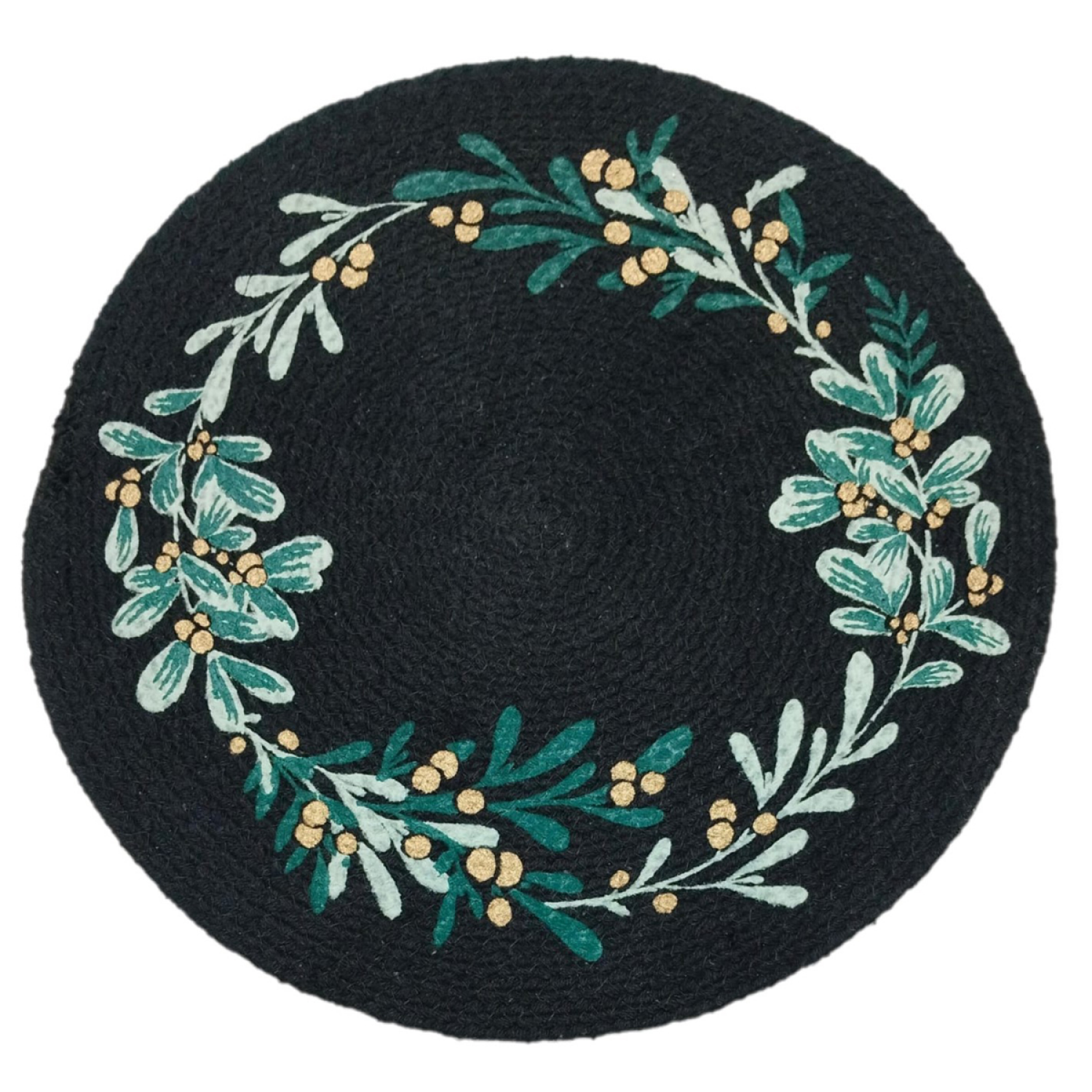 slide 1 of 1, December Home Red Eucalyptus And Holly Placemat, 15 In Round, Black, 15 in