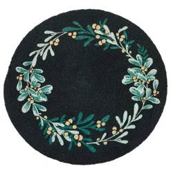 December Home Red Eucalyptus And Holly Placemat, 15 In Round, Black