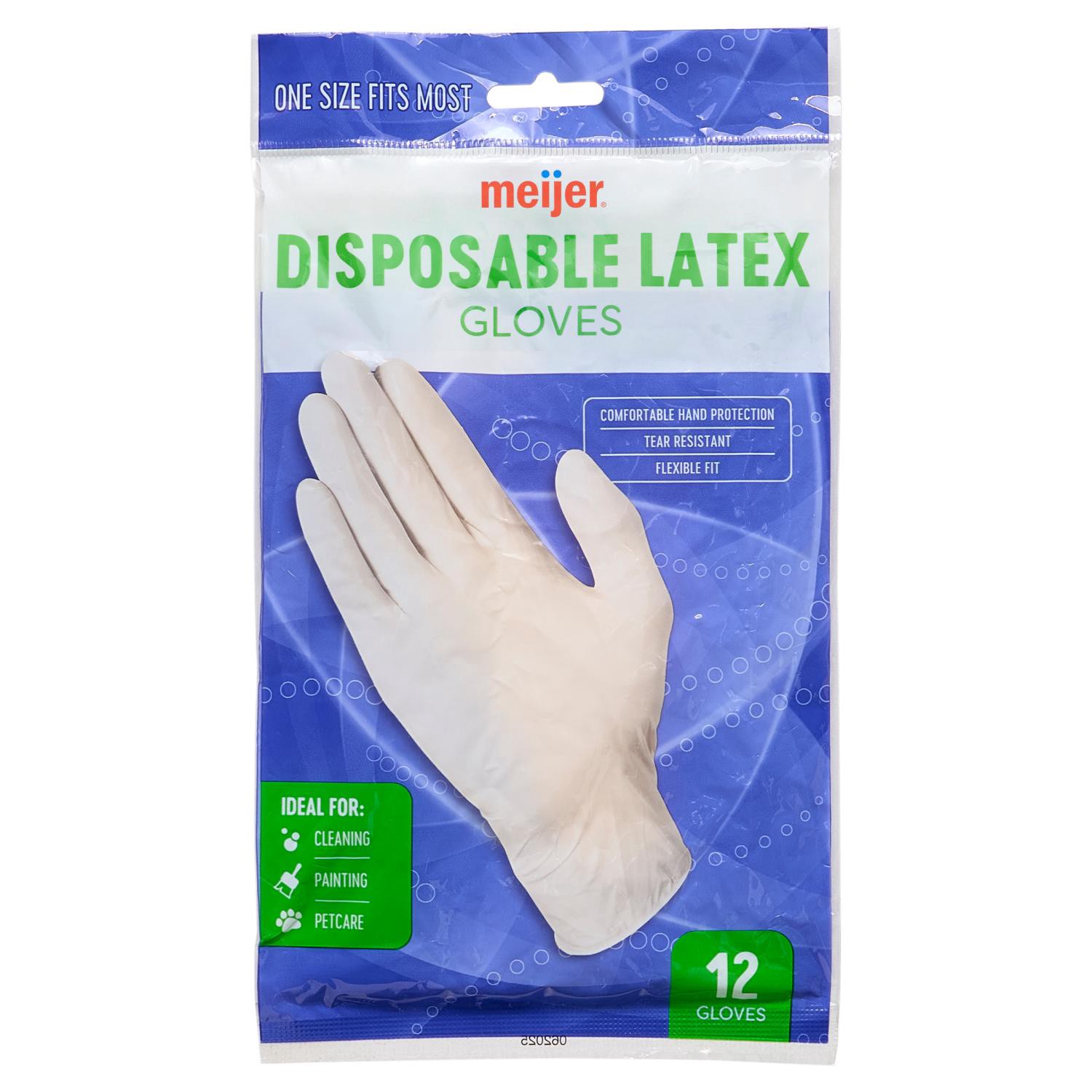 slide 1 of 5, Meijer Disposable Latex Gloves, One Size Fits Most, 12 Ct, 12 ct