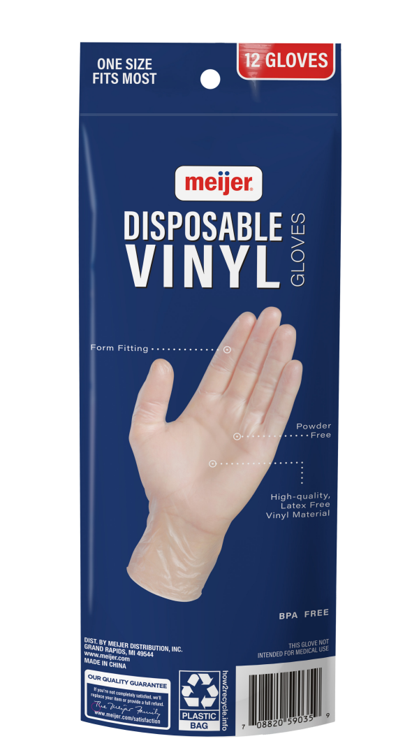 slide 12 of 13, Meijer Disposable Vinyl Gloves One Size Fits Most, 12 ct