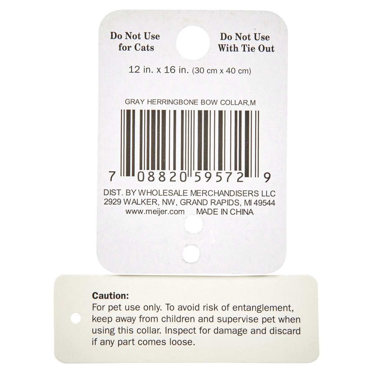 slide 9 of 9, Meijer Pet Collar With Bow, Gray Herringbone, Large, 1 ct