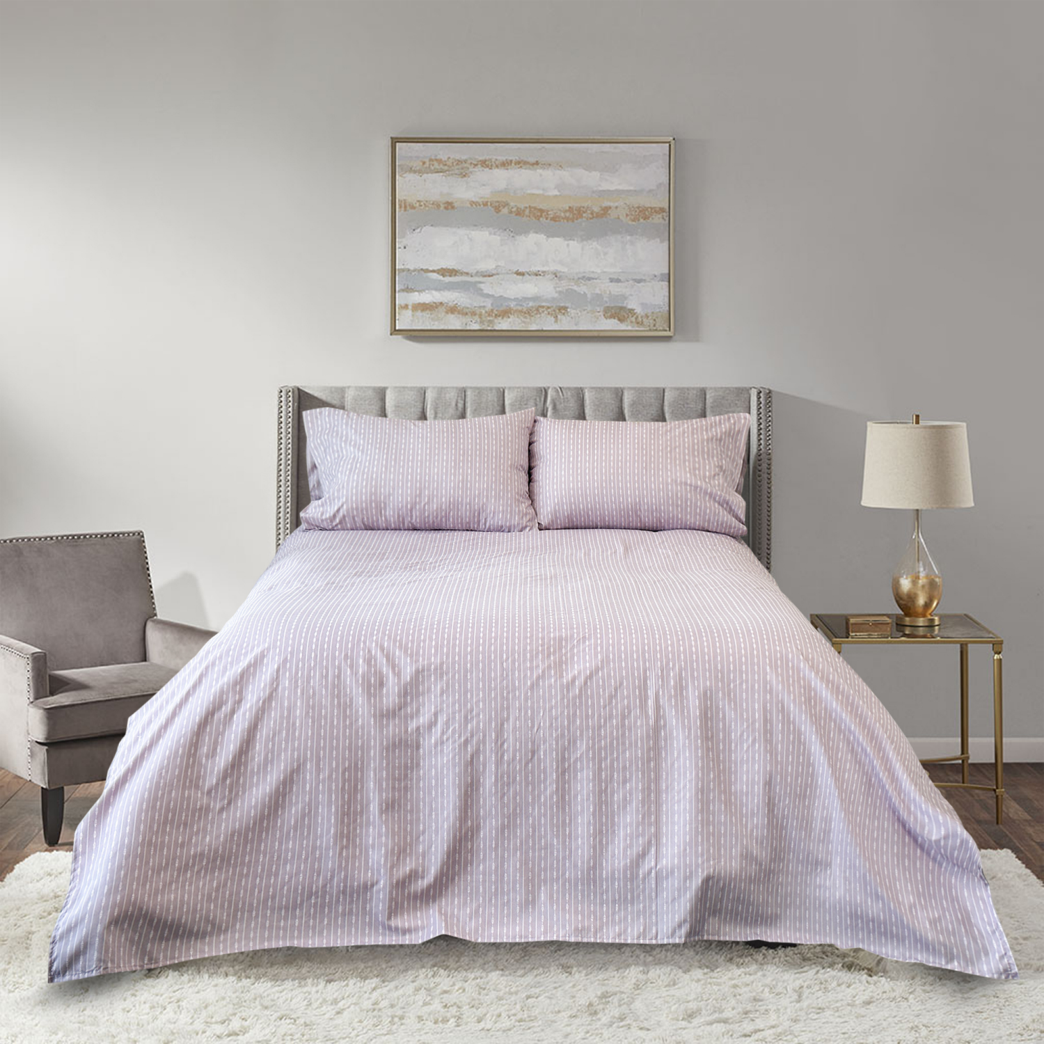 slide 3 of 4, Havenstay Sheets, Twin/Twin XL, Lavender Dotted Stripe, twin/txlarge