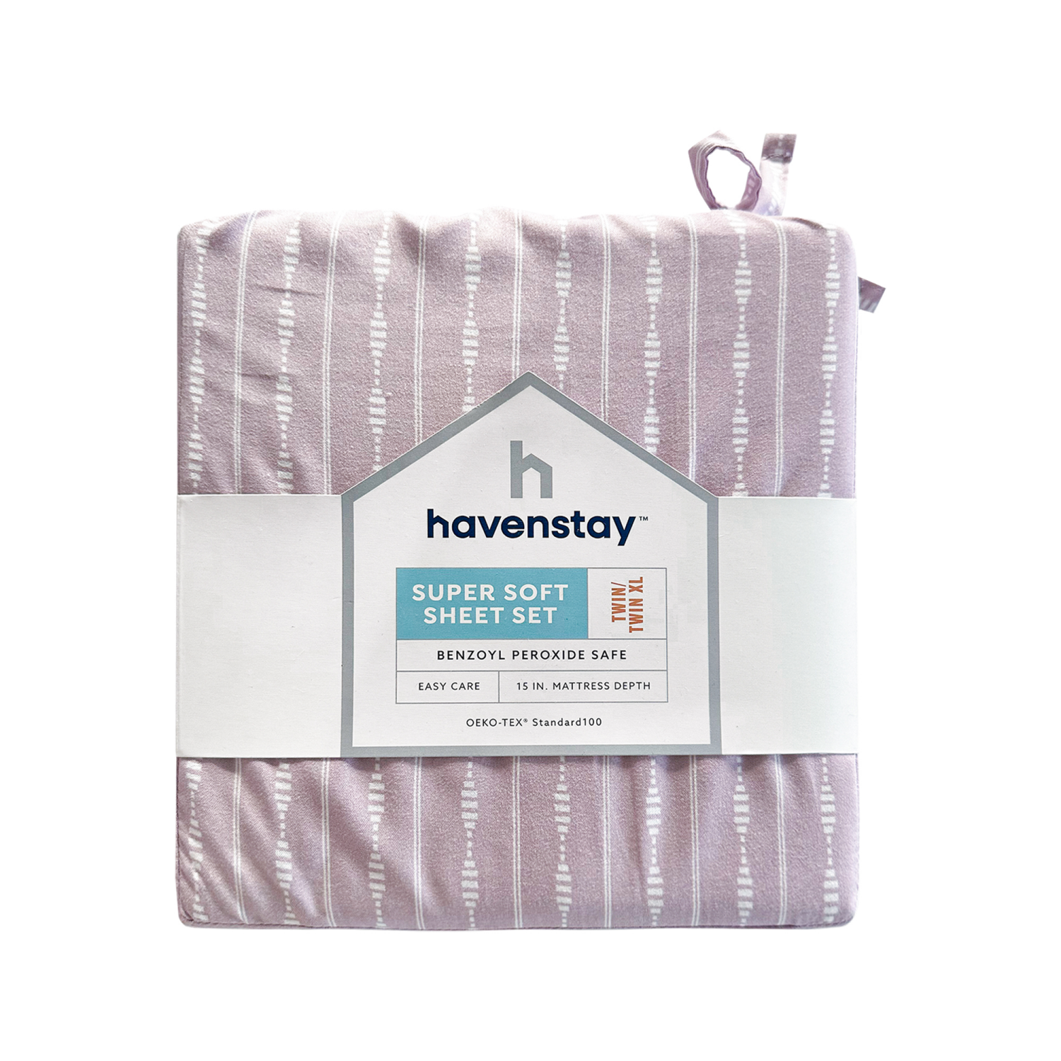 slide 1 of 4, Havenstay Sheets, Twin/Twin XL, Lavender Dotted Stripe, twin/txlarge