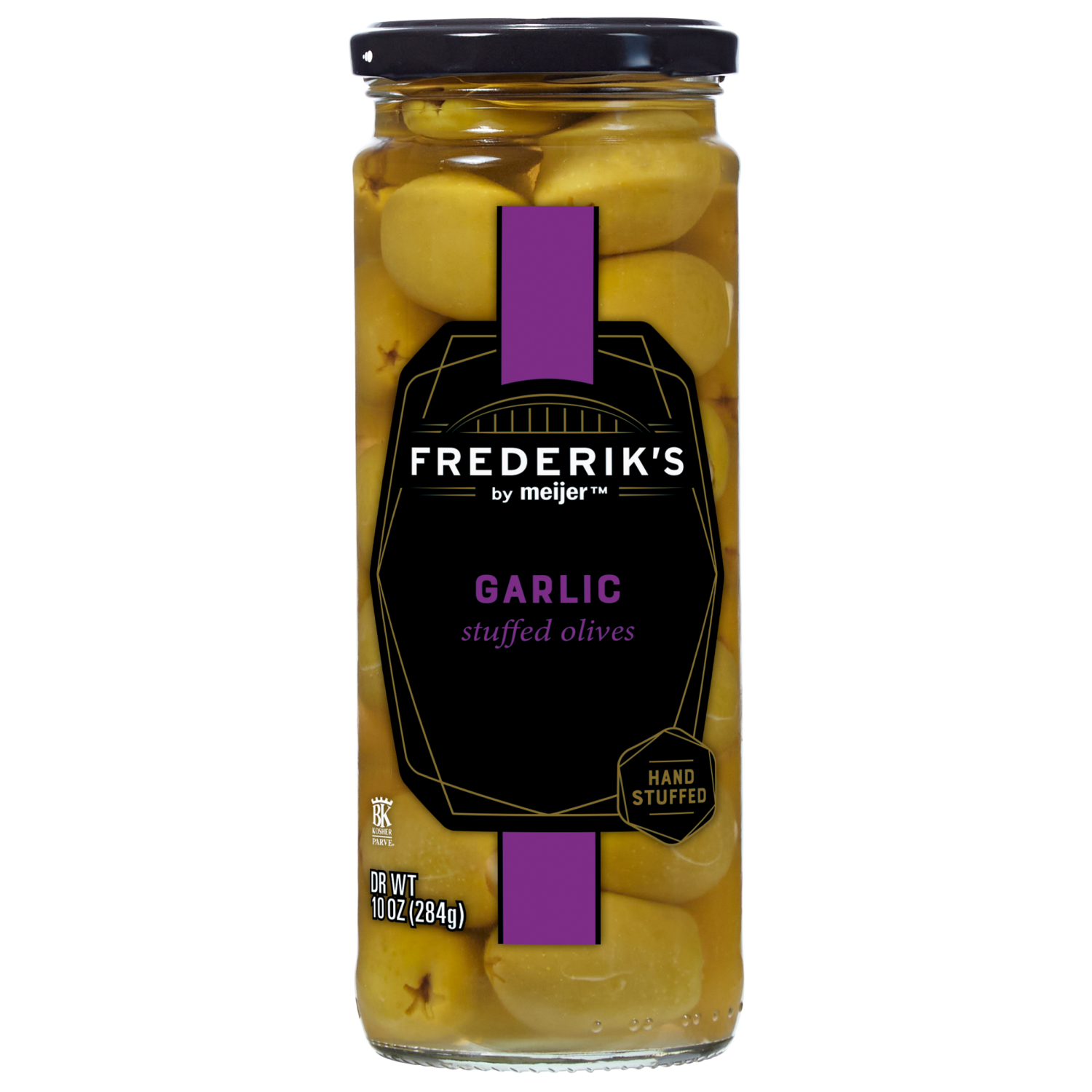 slide 1 of 2, FREDERIKS BY MEIJER Frederik's by Meijer Garlic Stuffed Olives, 10 oz