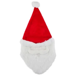 Plush Santa Hat With Faux Mustache & Beard, Red