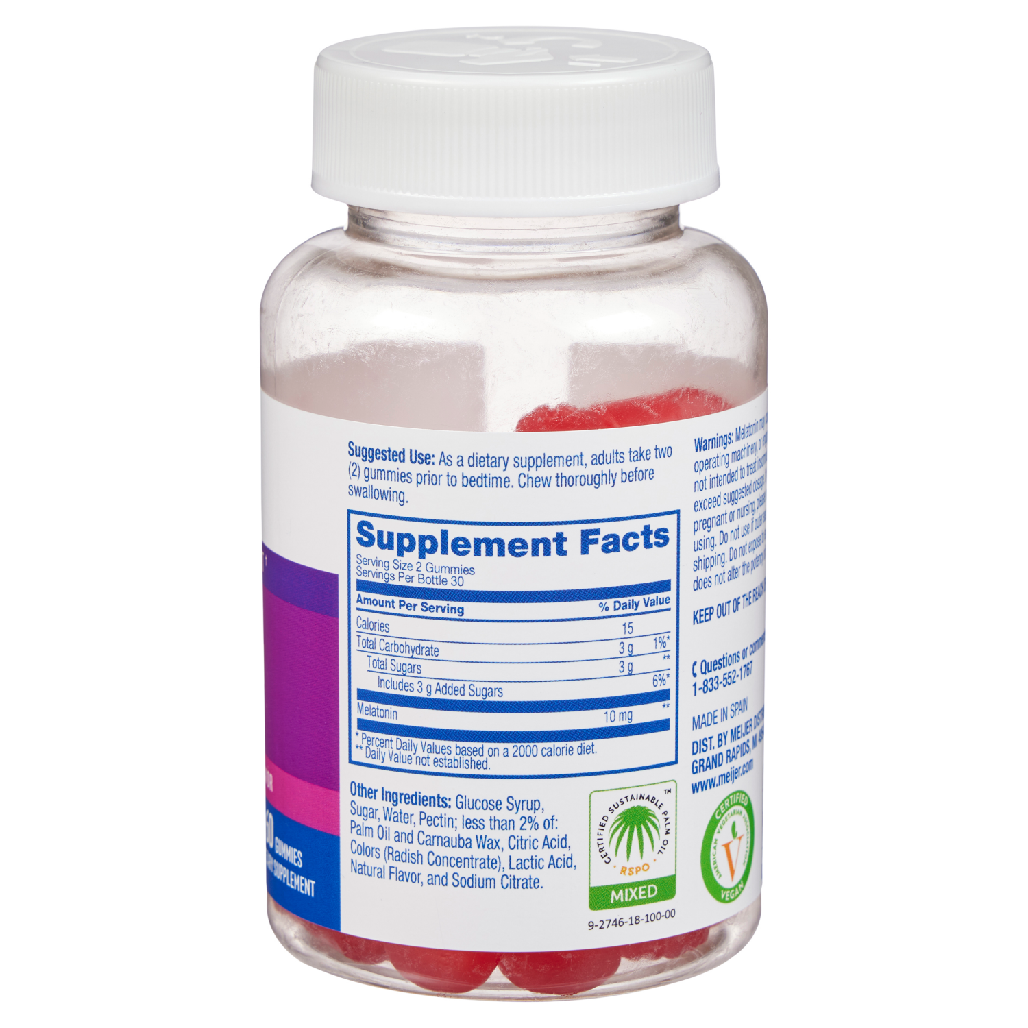 slide 3 of 3, MEIJER WELLNESS Melatonin Dietary Supplement Gummy, 60 ct; 10 mg