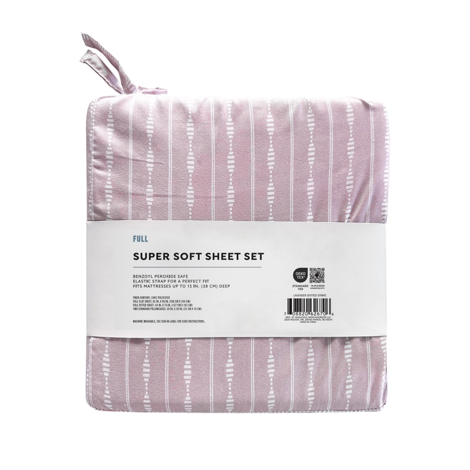 slide 2 of 4, Havenstay Sheets, Full, Lavender Dotted Stripe, Full Size