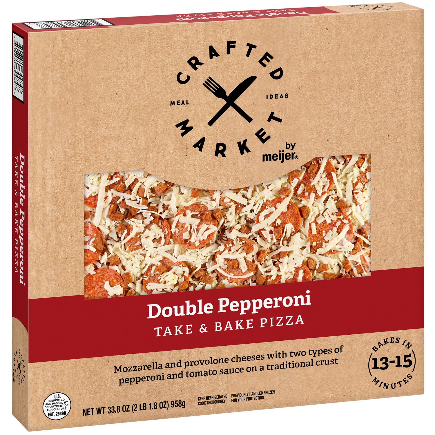 slide 4 of 5, Crafted Market by Meijer Double Pepperoni Pizza, 33.8 oz., 33.8 oz