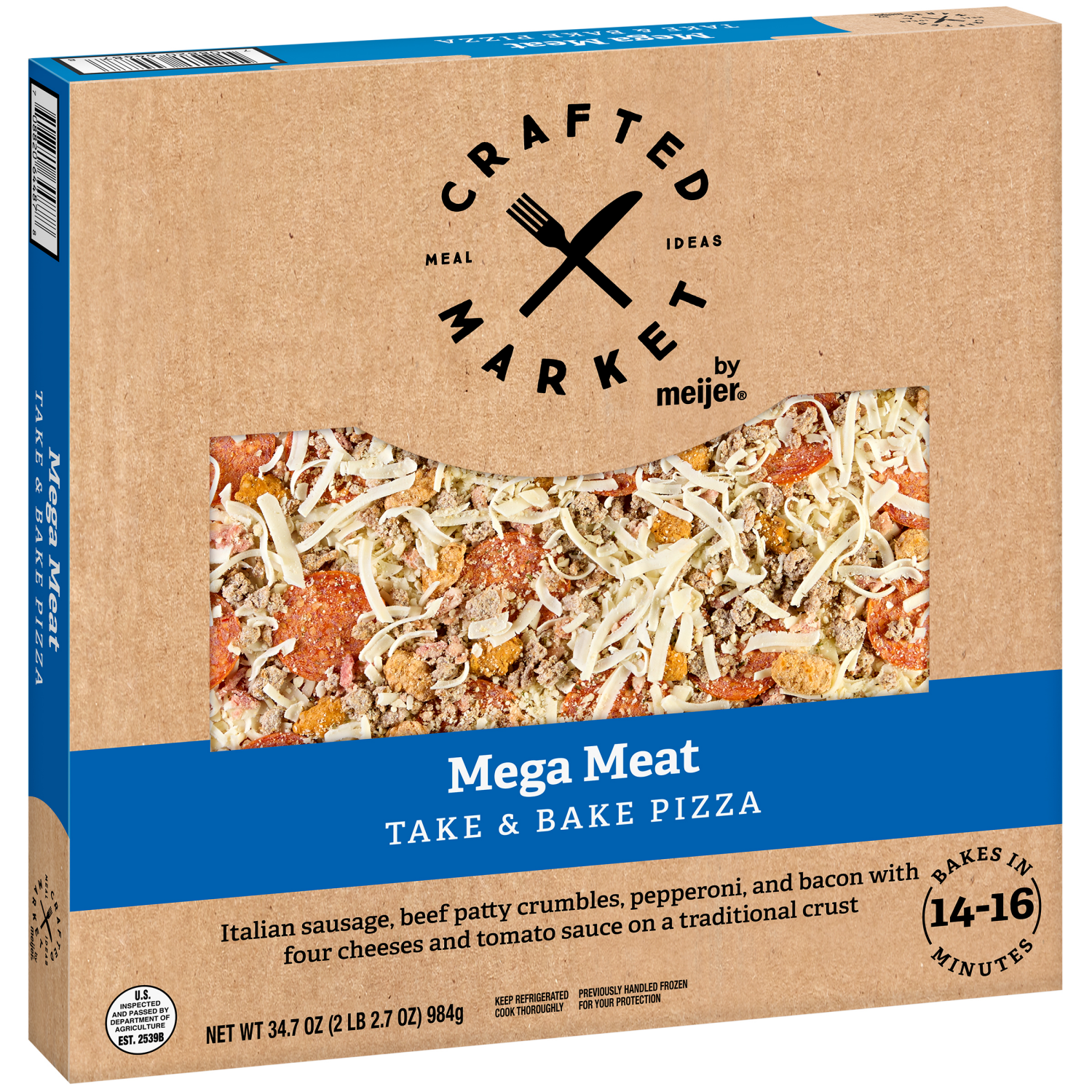 slide 4 of 5, Crafted Market by Meijer Mega Meat Pizza, 34.7 oz., 34.7 oz