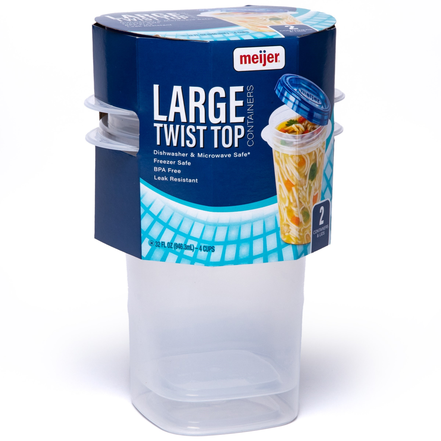slide 4 of 4, Meijer Food Containers Twist Top 32oz 2ct, 2 ct; 32 oz