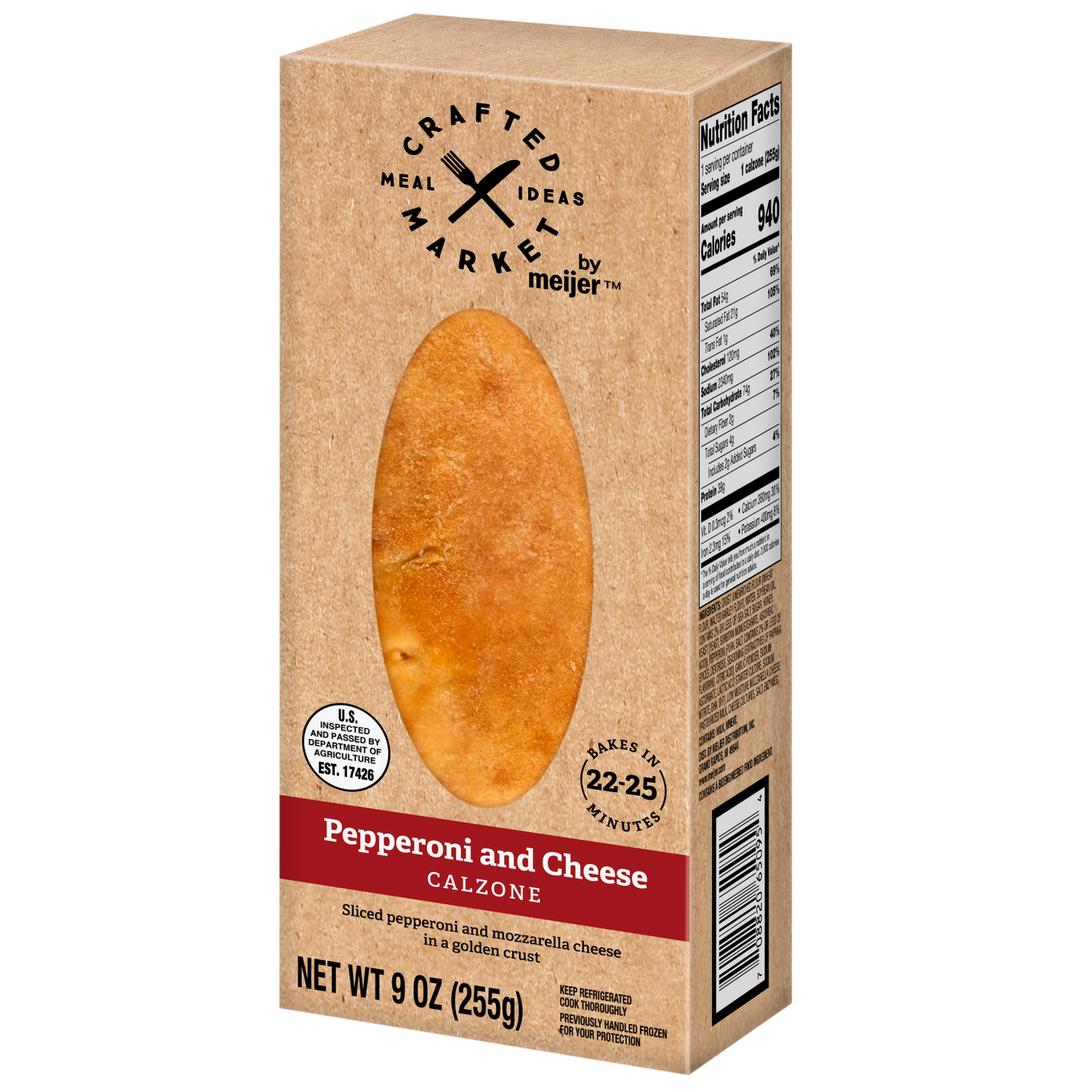 slide 7 of 7, Crafted Market by Meijer Pepperoni and Cheese Calzone, 9 oz., 9 oz