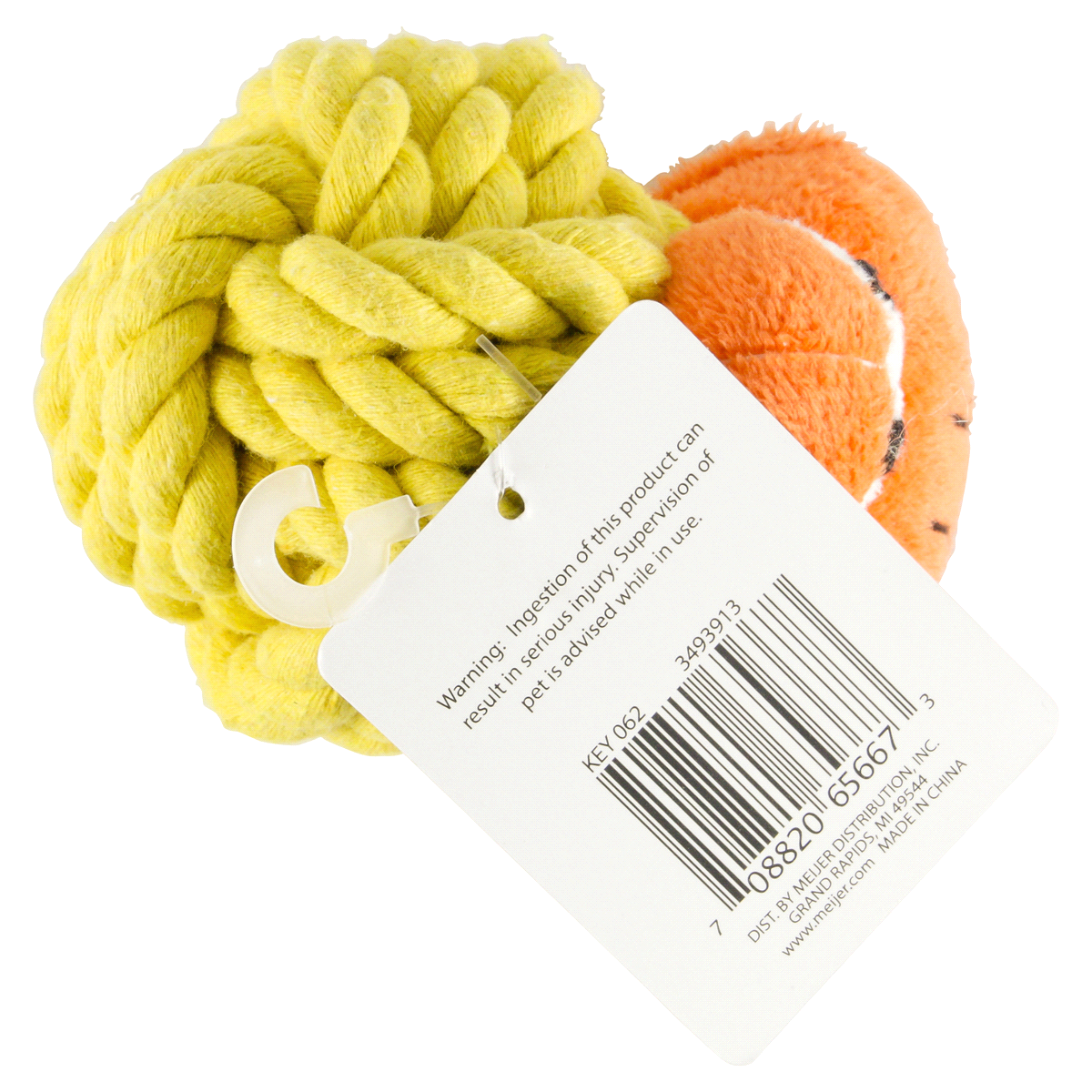 slide 3 of 3, Squeaky Rope Head Animal Dog Toy, Assorted Varieties, 4", 1 ct