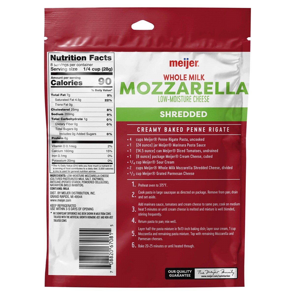 slide 2 of 2, Meijer Shredded Whole Milk Mozzarella Cheese, 8 oz