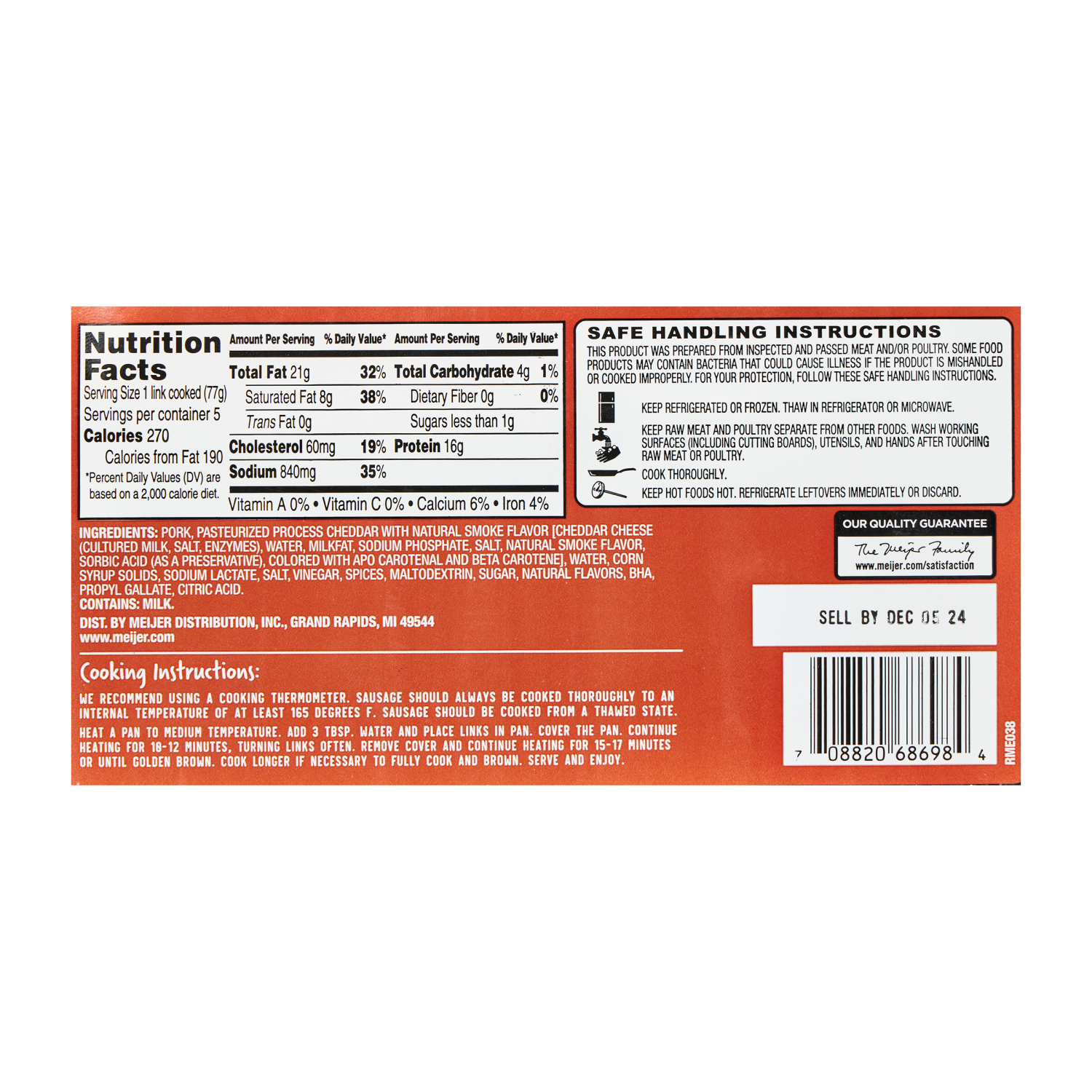 slide 2 of 2, Fresh from Meijer Smoked Cheddar Bratwurst, 18 oz, 18 oz