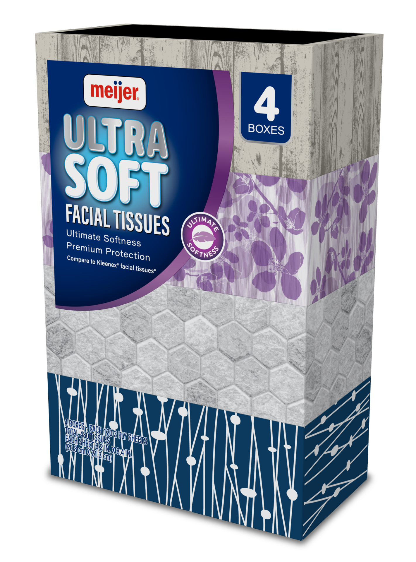 slide 2 of 2, Meijer Ultra Soft White Facial Tissues Flat Box, 4 ct; 120 pk