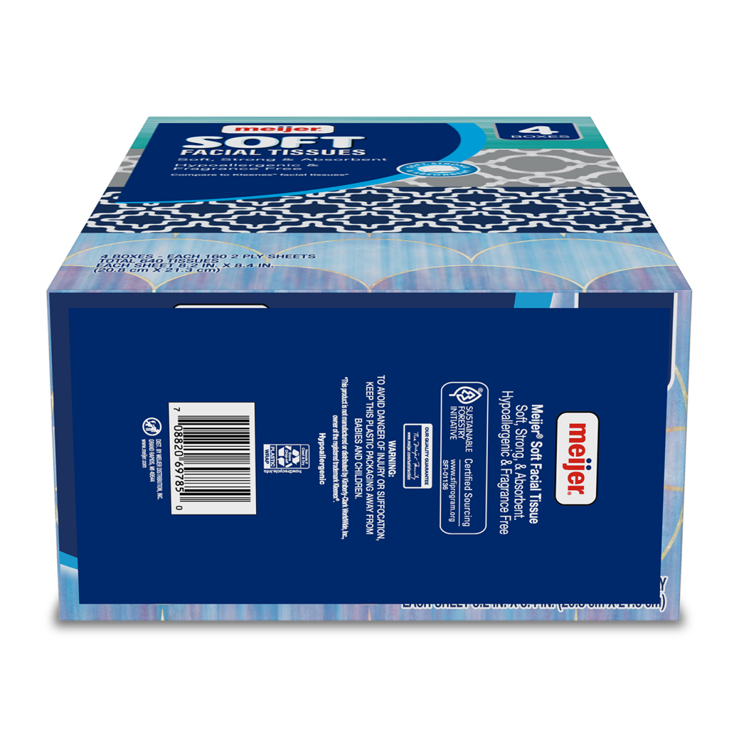 slide 2 of 5, Meijer Soft Facial Tissues, 160 Sheet Flat Box, 4 pack, 4 pk; 160 ct