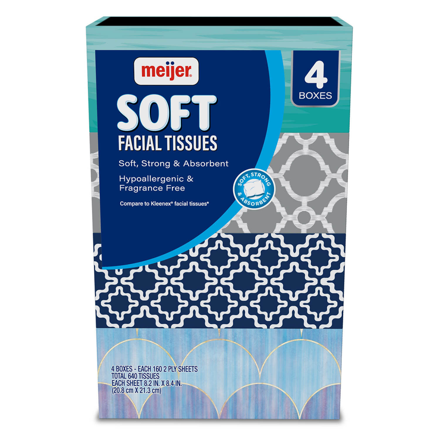 slide 1 of 5, Meijer Soft Facial Tissues, 160 Sheet Flat Box, 4 pack, 4 pk; 160 ct